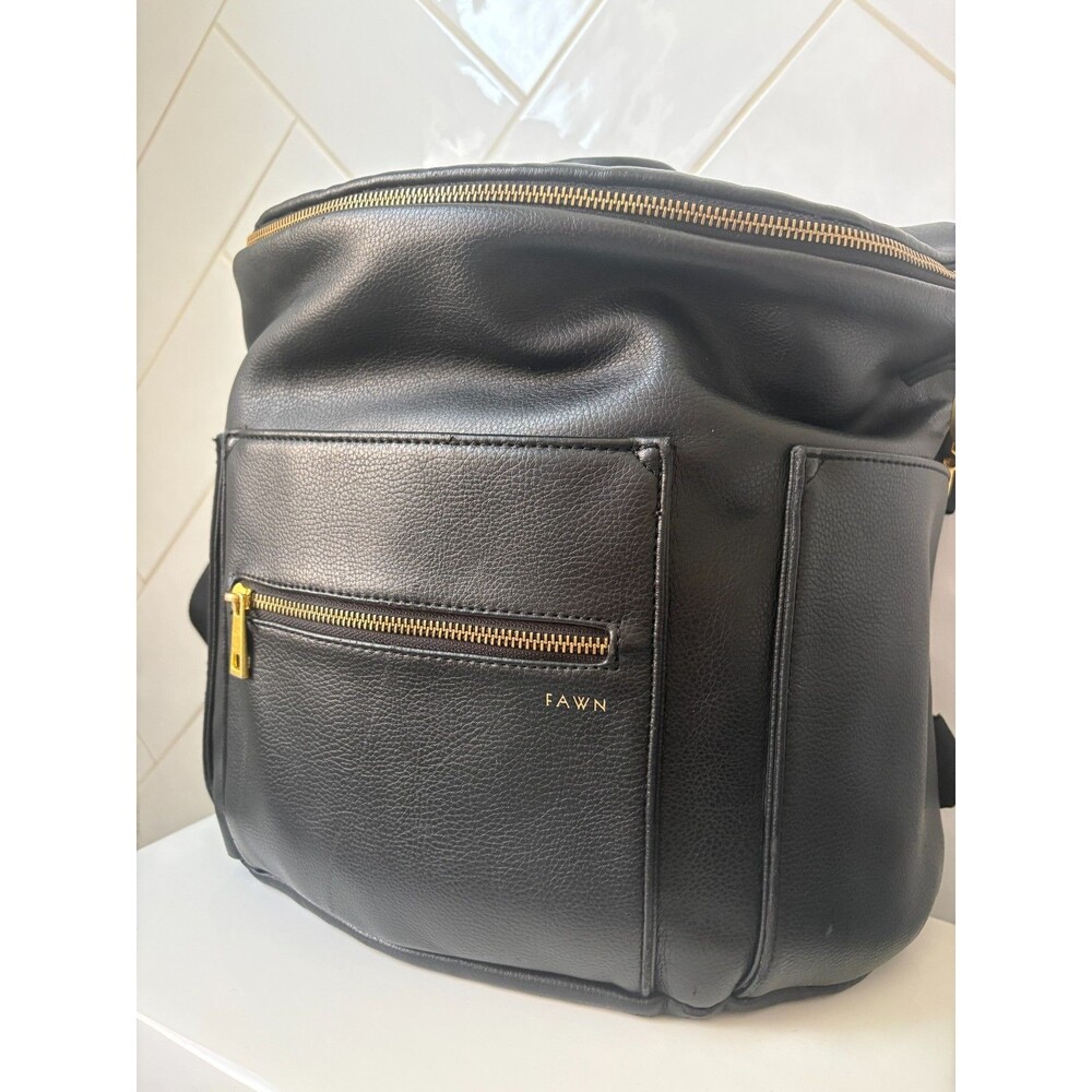 Fawn Design Diaper bag Black Faux Leather Diaper Bag Backpack Original *GUC* - Picture 2 of 9